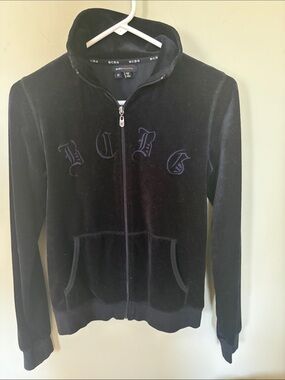 BCBG Black Velour Full-Zip Track Jacket